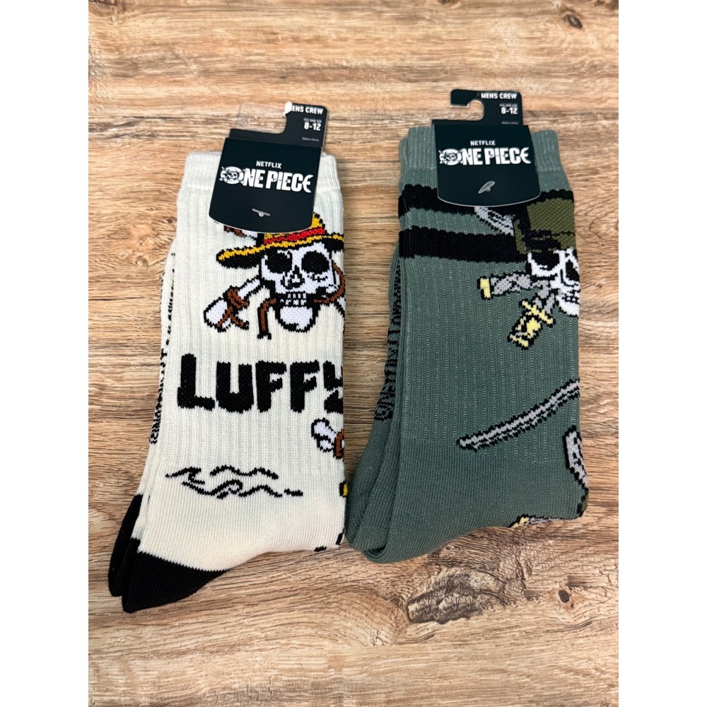 One Piece Crew Socks Lot Luffy Zoro Netflix Anime Mens 8-12 NWT Bioworld Gift